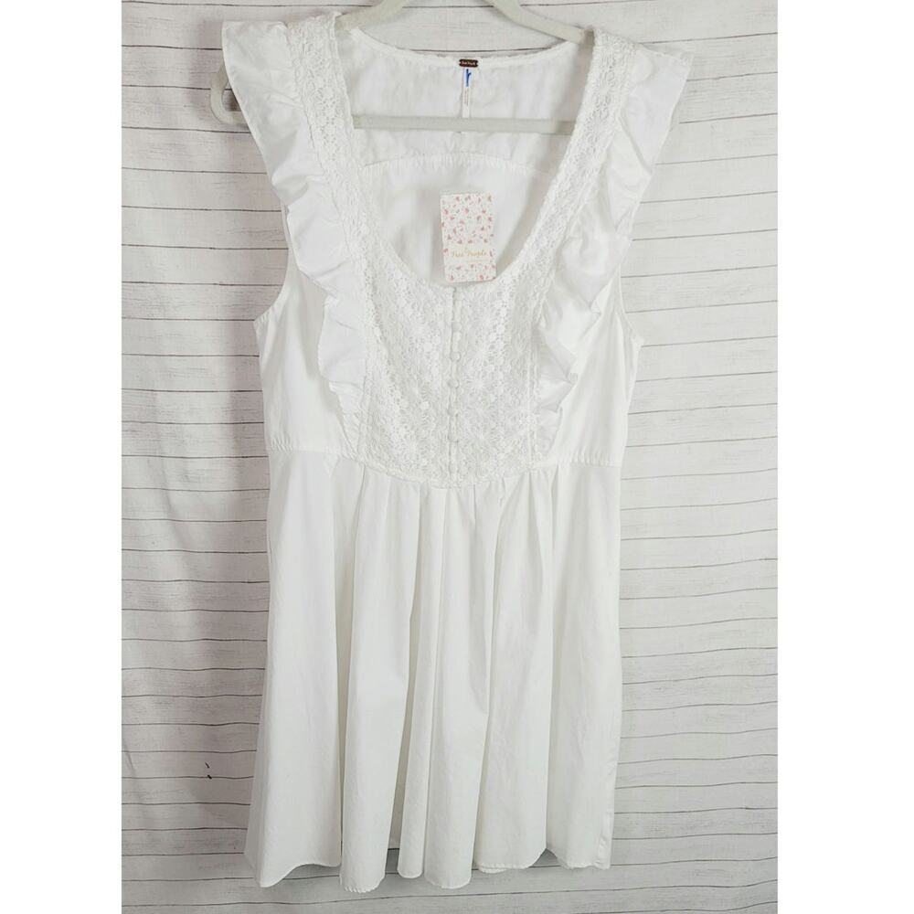 FREE PEOPLE Half Moon Cotton Mini Dress in White, sz Large
